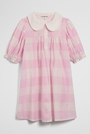 Short Sleeve Gingham Collar Dress