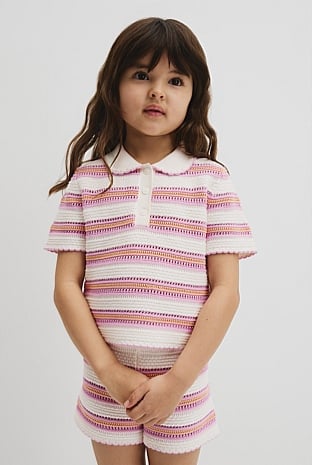 Australian Cotton Short Sleeve Collar Knit Top