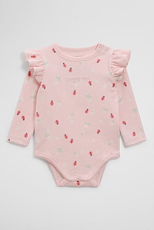 Organically Grown Cotton Blend Pointelle Frill Bodysuit