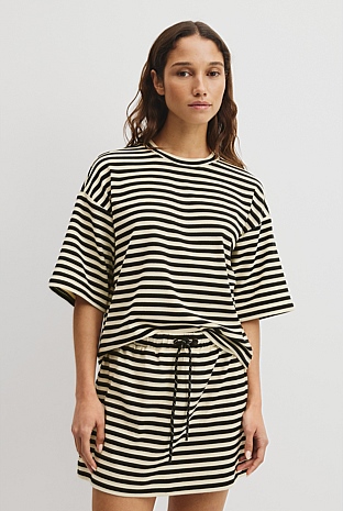 Australian Cotton Blend Stripe Boxy T-Shirt