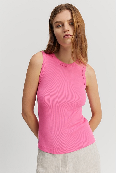 Women's Slim Fit Ribbed High Neck Tank Top - A New Day™ Light Pink L