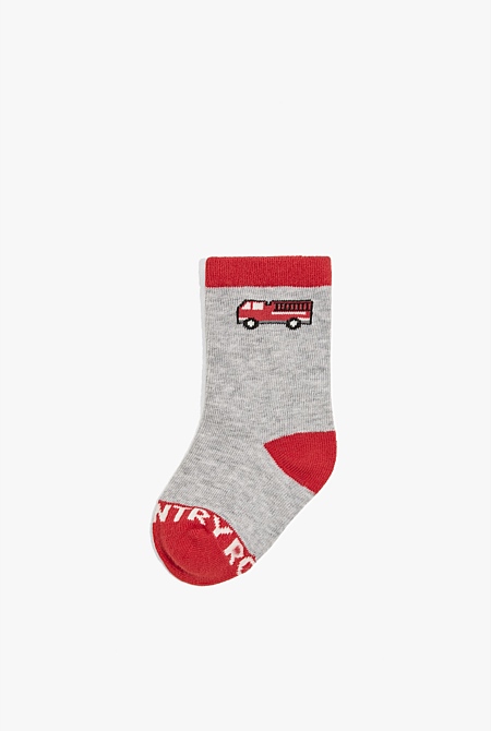 Organically Grown Cotton Blend Fire Truck Sock