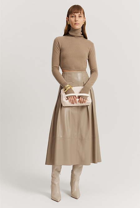 Cashmere Blend Cropped Roll Neck Knit