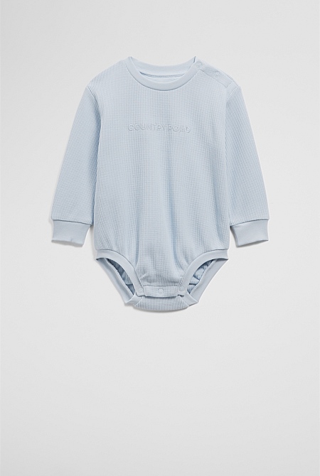 Organically Grown Cotton Waffle Logo Long Sleeve Bodysuit