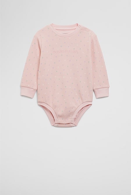 Organically Grown Cotton Waffle Logo Long Sleeve Bodysuit