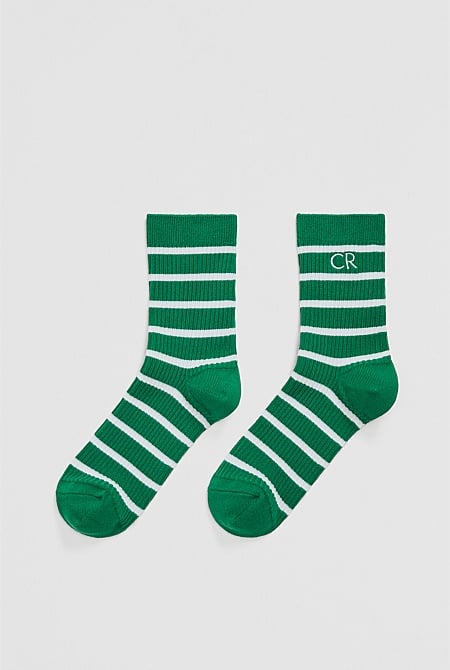 Australian Cotton Blend CR Classic Logo Rib Three-Quarter Crew Sock