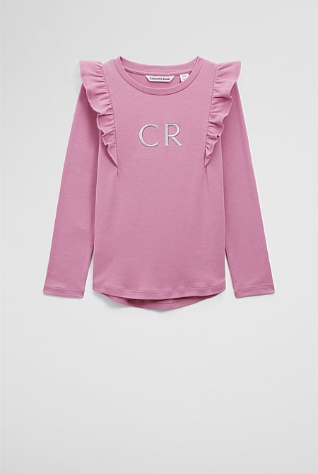 Australian Cotton Long Sleeve Logo Frill T-Shirt