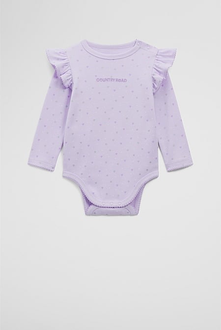 Organically Grown Cotton Frill Rib Long Sleeve Bodysuit