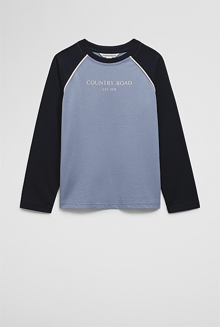 Organically Grown Cotton Contrast Long Sleeve Logo T-Shirt
