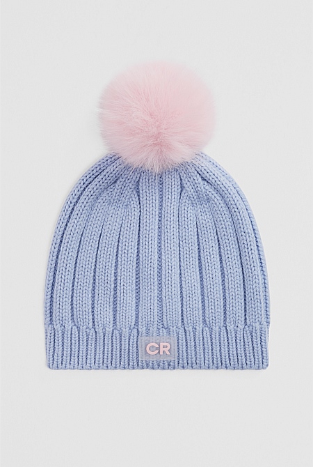 Organically Grown Cotton Blend Pom Pom Rib Beanie