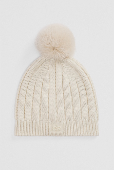 Organically Grown Cotton Blend Pom Pom Rib Beanie