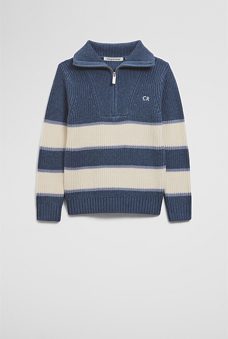 Organically Grown Cotton Blend Stripe Half Zip Knit