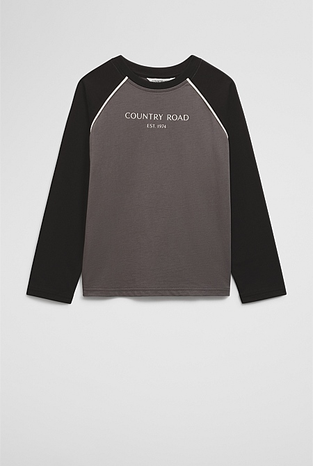 Organically Grown Cotton Contrast Long Sleeve Logo T-Shirt