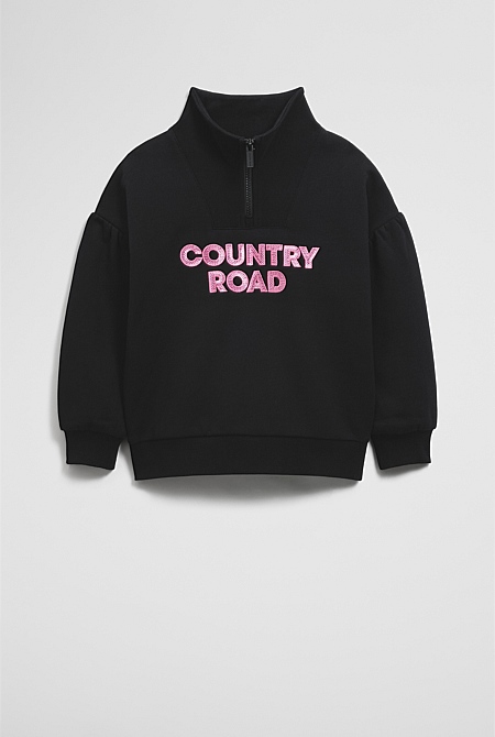 Australian Cotton Blend Sequin Half Zip Sweat