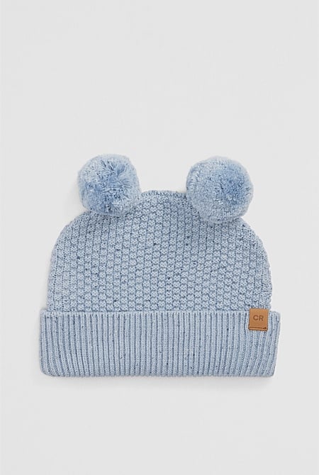 Organically Grown Cotton Cord Pom Pom Knit Beanie