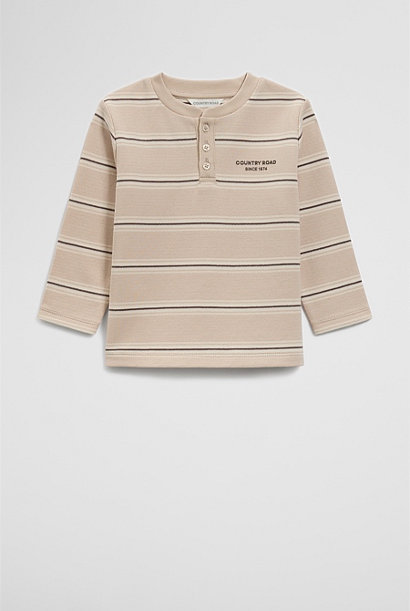 Organically Grown Cotton Stripe Long Sleeve Pique T-Shirt