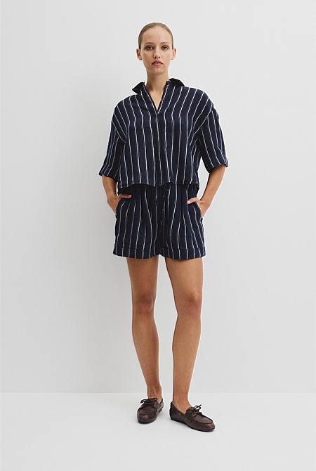Yarn Dyed Cuff Linen Short