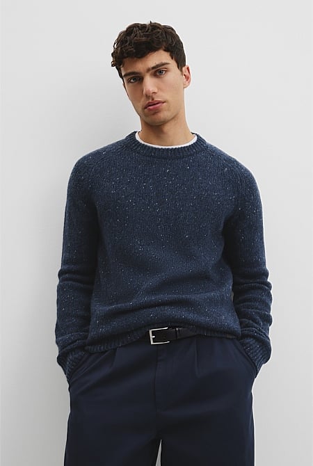 Merino Nep Wool Blend Crew Neck Knit