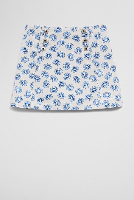 Printed Denim Skirt
