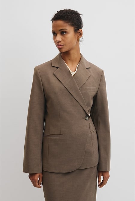 Wool Blend Cross Over Blazer