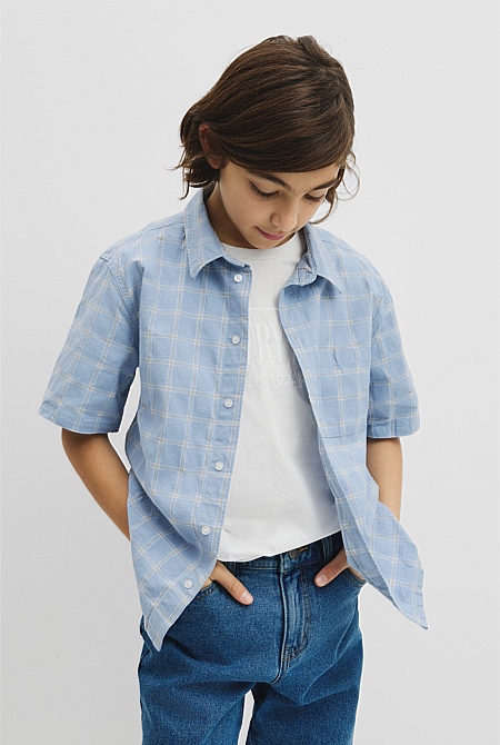 Teen Contrast Check Short Sleeve Shirt