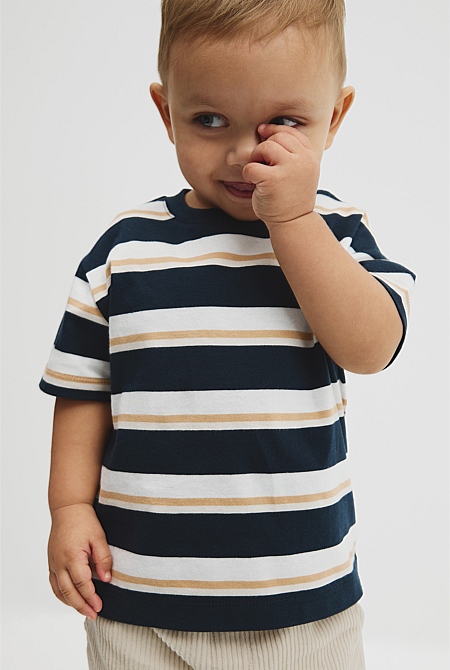 Australian Cotton Oversized Stripe Short Sleeve T-Shirt