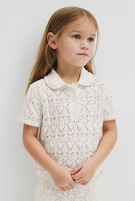 Australian Cotton Short Sleeve Collar Knit Top
