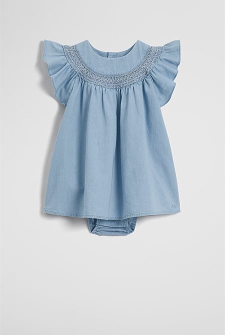 Organically Grown Cotton Sleeveless Chambray Romper Dress Organically Grown Cotton Sleeveless Chambray Romper Dress