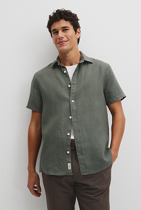 Regular Fit Short Sleeve Linen Shirt