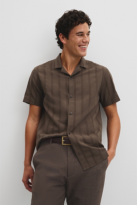 Regular Fit Short Sleeve Textured Stripe Shirt