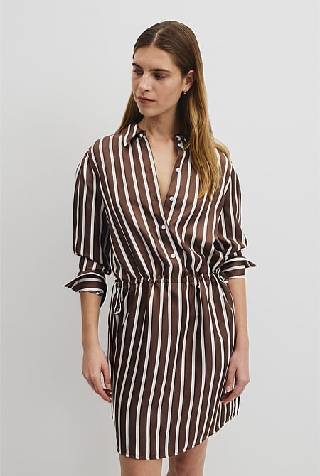 Silk Stripe Gather Mini Dress