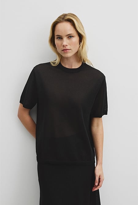 Fine Mesh Knit T-Shirt