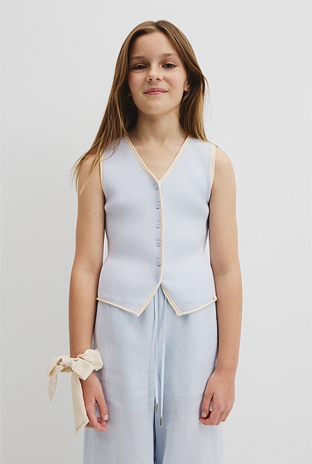 Teen Sleeveless Button Through Knit