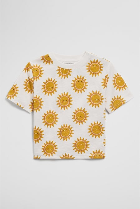Organically Grown Cotton Short Sleeve Relaxed Sun Print T-Shirt Organically Grown Cotton Short Sleeve Relaxed Sun Print T-Shirt