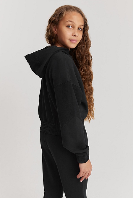 Teen Recycled Cotton Blend Crop Seam Logo Hooded Sweat