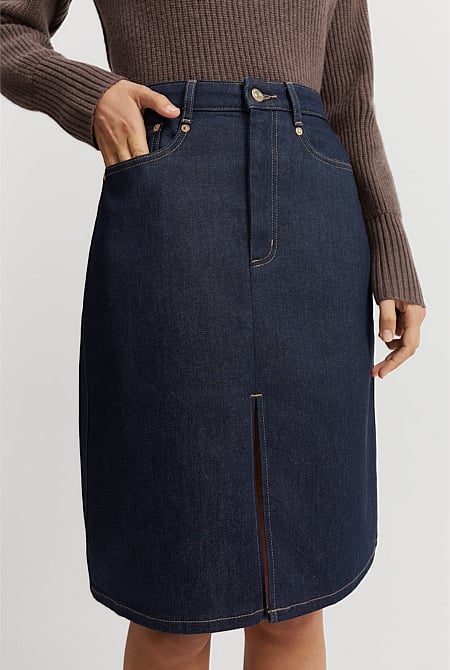 Split Front Denim Skirt