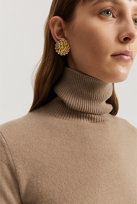 Cashmere Blend Cropped Roll Neck Knit
