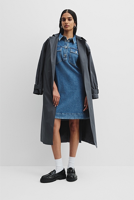 Half Placket Denim Dress