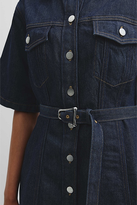 Short Sleeve Denim Midi Dress