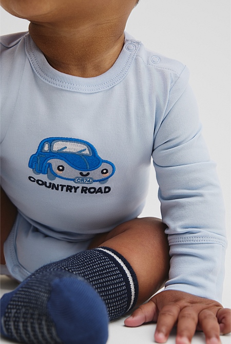 Organically Grown Cotton Car Long Sleeve Bodysuit