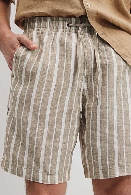 Organically Grown Linen Stripe Drawcord Short