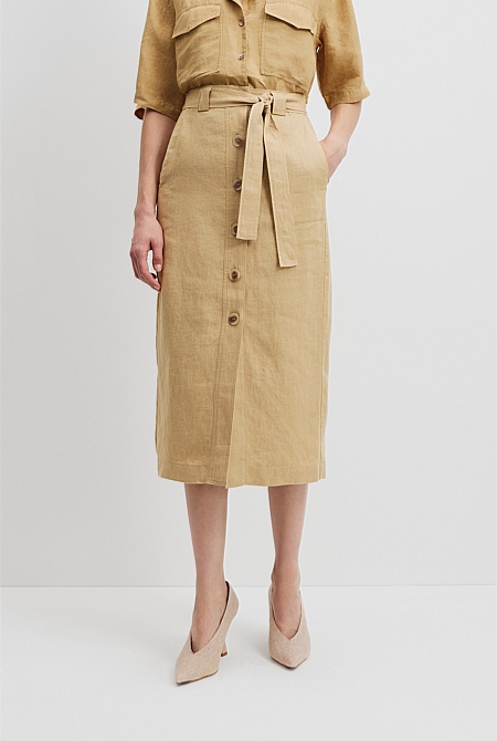 Organically Grown Linen Pencil Utility Skirt