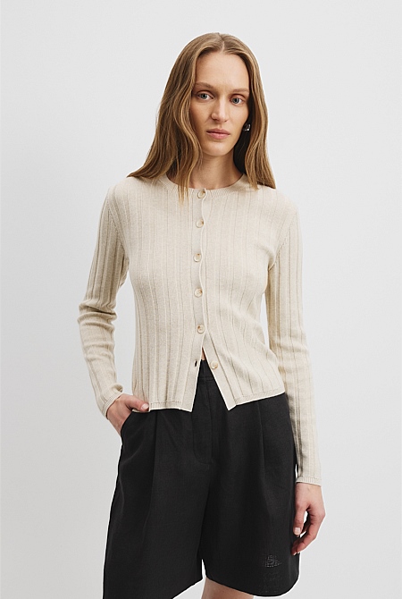 Organically Grown Cotton Blend Button Detail Cardigan