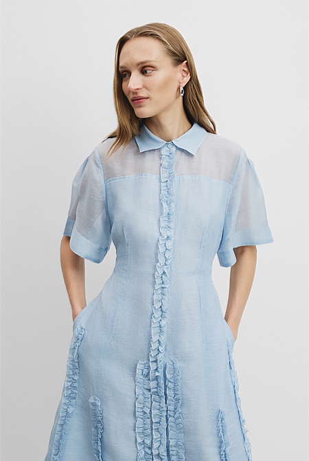 Micro Ruffle Shirt Dress