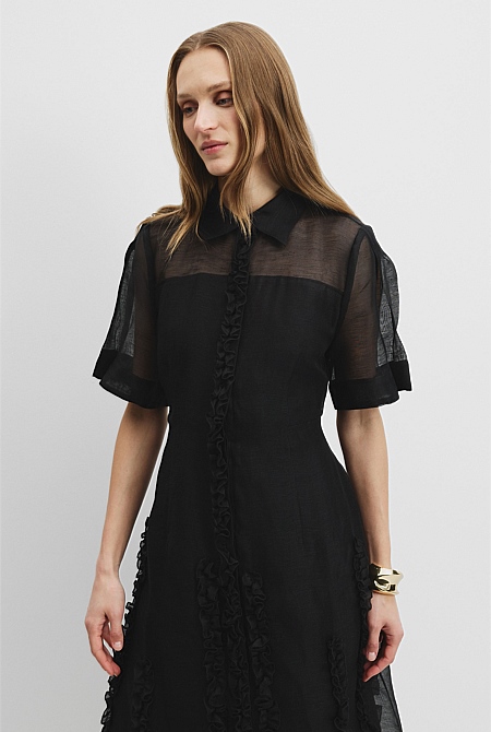 Micro Ruffle Shirt Dress