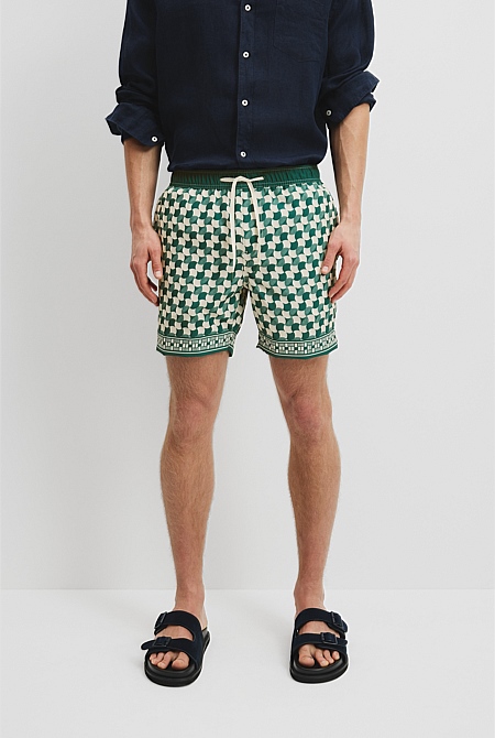 Recycled Polyester Blend Geometric Print Swim Short