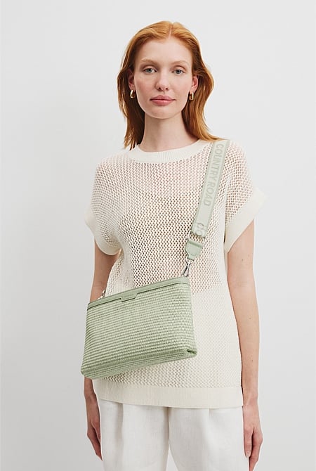 Branded Raffia Crossbody Bag