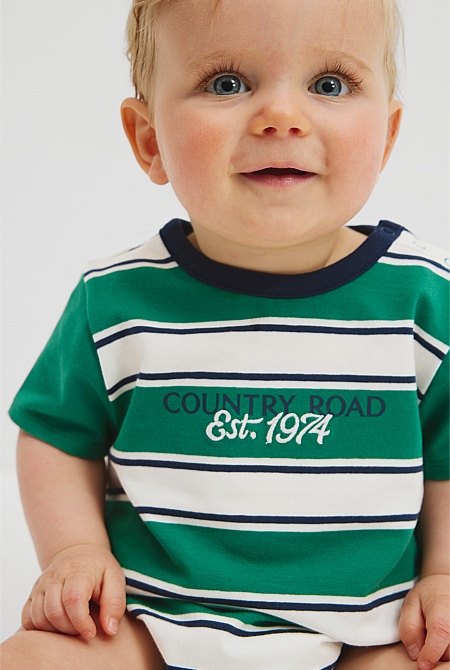 Organically Grown Cotton CR Est. 1974 Stripe Bodysuit