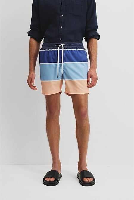 Recycled Polyester Blend Stripe Print Swim Short