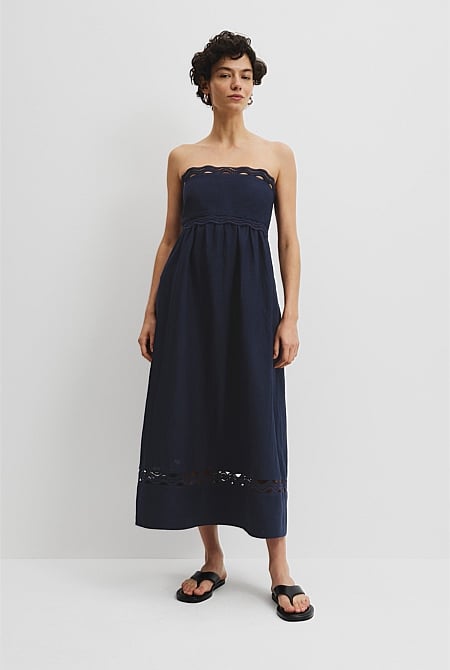 Organically Grown Linen Scallop Trim Midi Dress